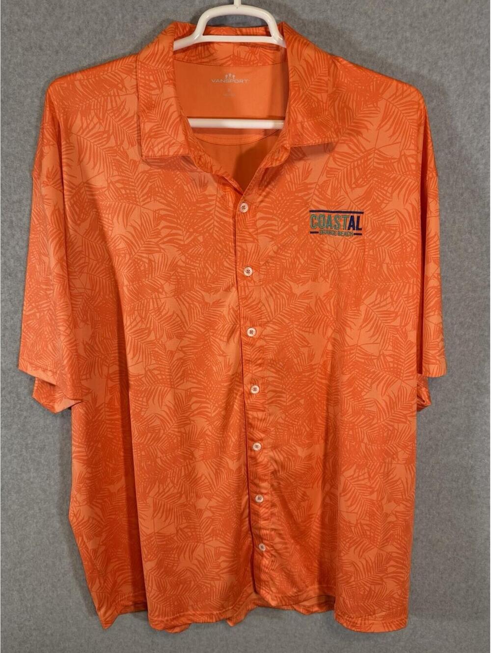 Vansport Mens Orange Floral DOOT Golf Classic Logo Button Front Shirt XL